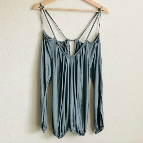 NWT Free People Sage Green Off The Shoulder Top Women's Small S Boho Bohemian - Picture 2 of 8